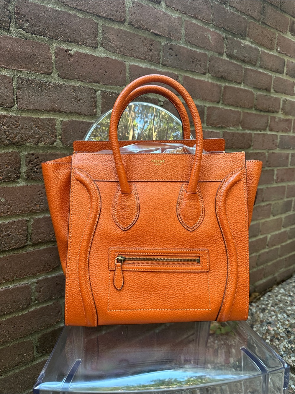 Celine-style Mini Luggage Tote in Vibrant Orange